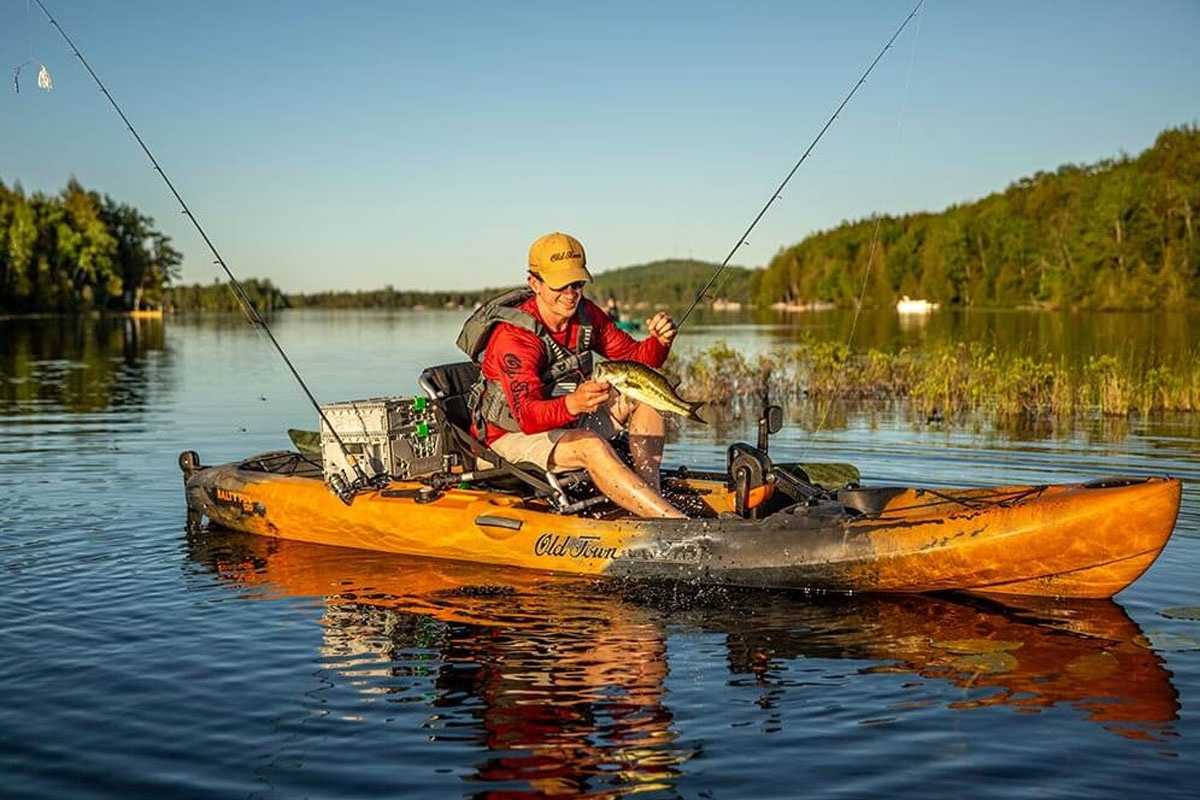 Best Fishing Kayaks Bass Reel Guides Angler fishing from the best fishing kayak on a freshwater lake